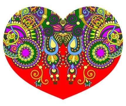 Lace heart shape with ethnic floral paisley design for Valentine Stock Illustration