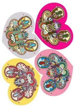 Lace heart shape with ethnic floral paisley design for Valentine Stock Illustration