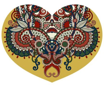 Lace heart shape with ethnic floral paisley design for Valentine Stock Illustration