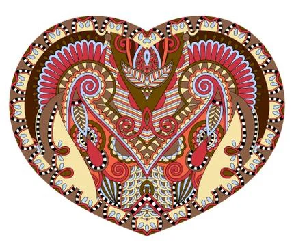 Lace heart shape with ethnic floral paisley design for Valentine Stock Illustration
