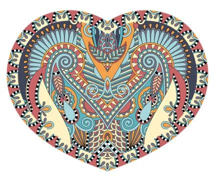 Lace heart shape with ethnic floral paisley design for Valentine Stock-Illustration