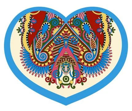 Lace heart shape with ethnic floral paisley design for Valentine Stock-Illustration