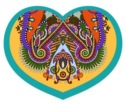 Lace heart shape with ethnic floral paisley design for Valentine Stock-Illustration