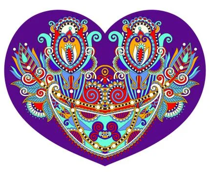 Lace heart shape with ethnic floral paisley design for Valentine Stock-Illustration
