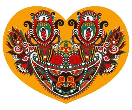Lace heart shape with ethnic floral paisley design for Valentine Stock Illustration
