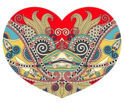 Lace heart shape with ethnic floral paisley design for Valentine Stock-Illustration