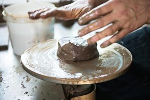 A lace maker and ceramicist create artwork Stock Photos