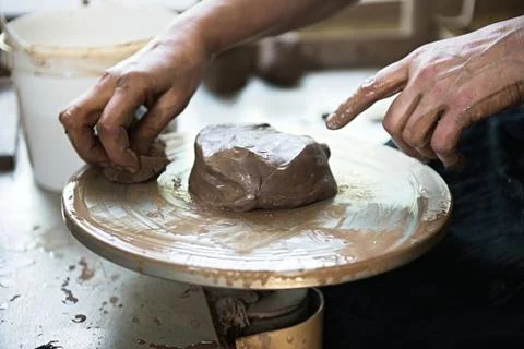 A lace maker and ceramicist create artwork Stock Photos