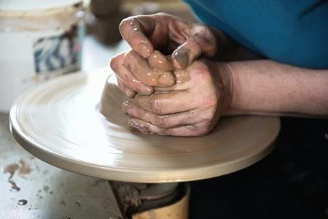 A lace maker and ceramicist create artwork Stock Photos