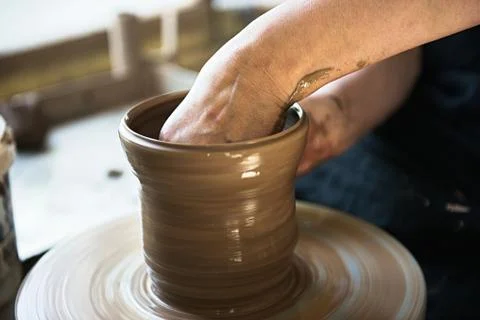 A lace maker and ceramicist create artwork Stock Photos