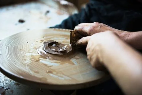 A lace maker and ceramicist create artwork Stock Photos