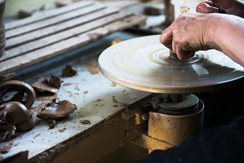 A lace maker and ceramicist create artwork Stock Photos