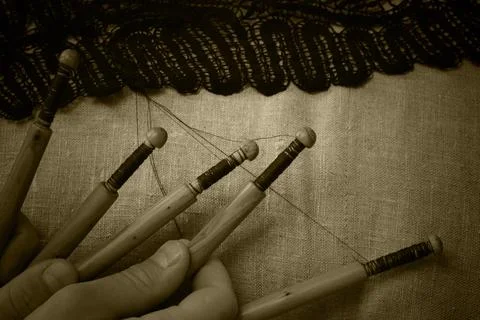 Lace-making process Stock Photos