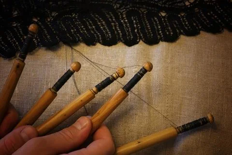 Lace-making process Stock Photos