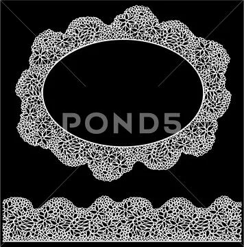 Lace oval frame and seamless stripe. vintage white doily isolated