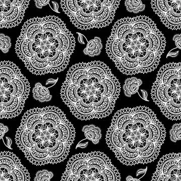 Lace pattern. Mandala pattern. Lace seamless pattern. Knitted napkin. Retro p Illustrazione stock