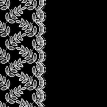 Lace seamless border with decortive leaves and pearls Stock Illustration