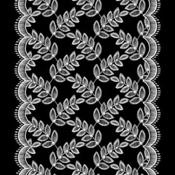 Lace seamless border with decortive white leaves Illustrazione stock