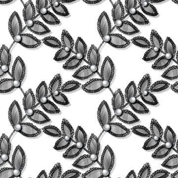Lace seamless pattern with decortive leaves and pearls Stock Illustration
