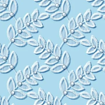 Lace seamless pattern with decortive leaves and pearls Illustrazione stock