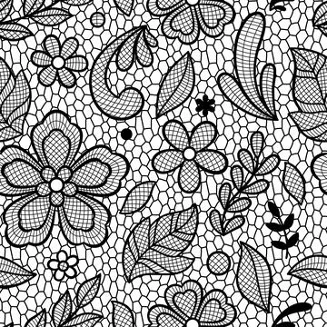 Lace seamless pattern with flowers and leaves. Embroidery handmade decoration. Stockillustratie