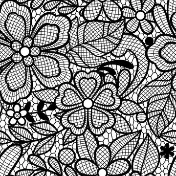 Lace seamless pattern with flowers and leaves. Embroidery handmade decoration. Stockillustratie