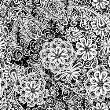 Lace seamless pattern with flowers - fabric background Stock Illustration