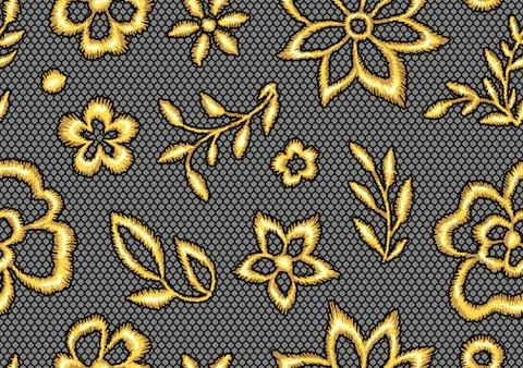 Lace seamless pattern with gold flowers. 스톡 일러스트