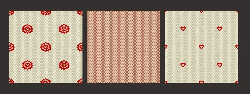 Lace Vintage Seamless Pattern Set Ornate Coquette Girly Flower Heart Vector.. 스톡 일러스트