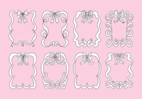 Lace wavy white wedding frames set with bows and ribbons. Stock Illustration