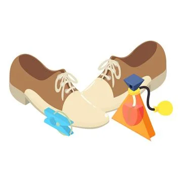 Laced boot icon isometric vector. Pair of brown leather boot and perfume bottle Ilustração Stock