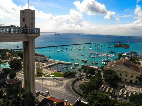 Lacerda Elevator in All Saints Bay in the background Stock Photos