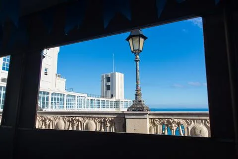 Lacerda Elevator and historic lamppost in Tom de Sousa Square Stock Photos