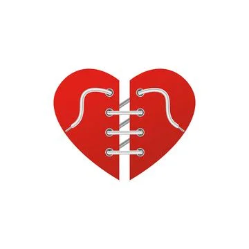 Laces cords inserted in two parts of heart, 3D vector illustration isolated. Illustrazione stock