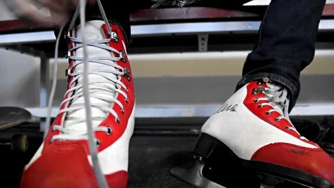Laces up the Figure Skates Video stock 70429021