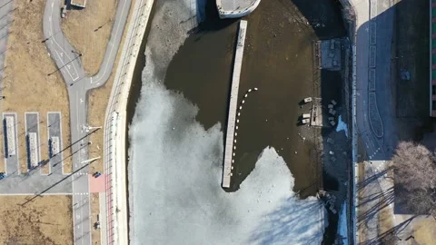 LACHINE CANAL BRIDGE DRONE TOP VIEW Stock Footage 195065142