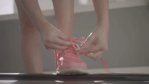 LACING RUNNING SHOES Stock Footage 145145331