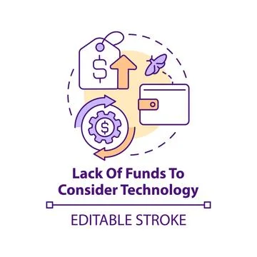 Lack of funds to consider technology concept icon Stock Illustration