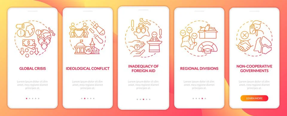 Lack of global cooperation red gradient onboarding mobile app screen Illustrazione stock