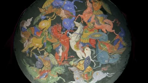 Lacquer miniature and painting. Stockbeeldmateriaal 98122353