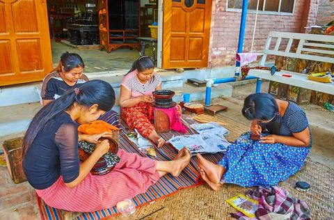 The lacquer workshop in Bagan, Myanmar Stock Photos