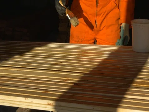Lacquering horizontal flooring boards. Video stock 73246179