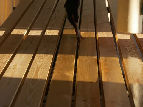 Lacquering vertical flooring boards. Stock Footage 73242664
