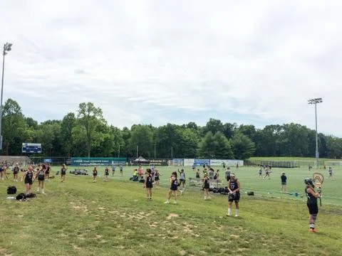 Lacrosse field with players Stock Photos