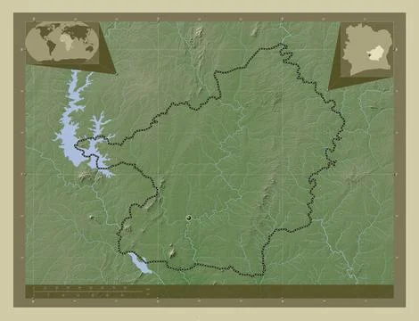 Lacs, Cote d'Ivoire. Elevation map colored in wiki style with lakes and river イラスト素材
