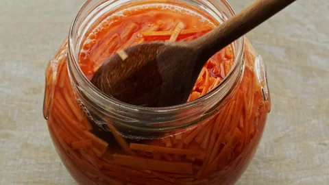 Lacto fermented carrot in jar. Stock Footage 277116473