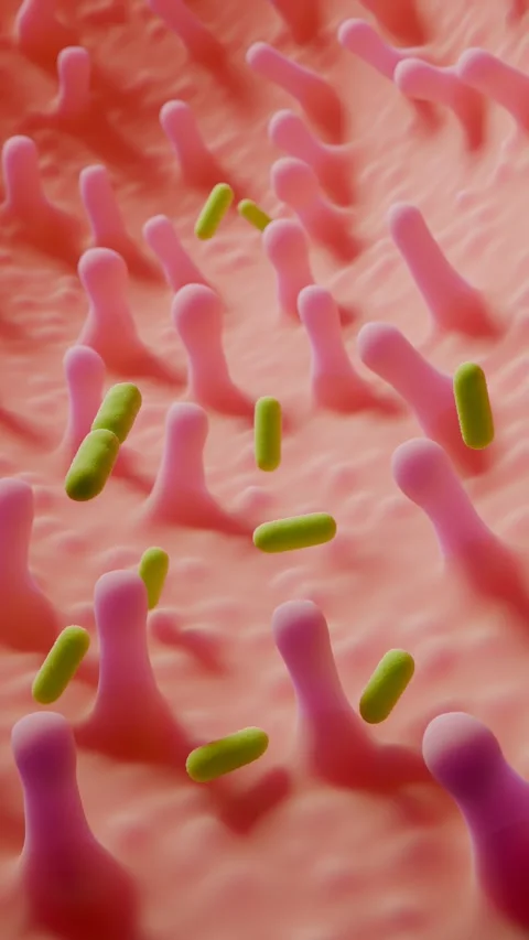 Lactobacillus Bacteria Microscopic Animation on Intestinal Villi Stock-Footage 347561007