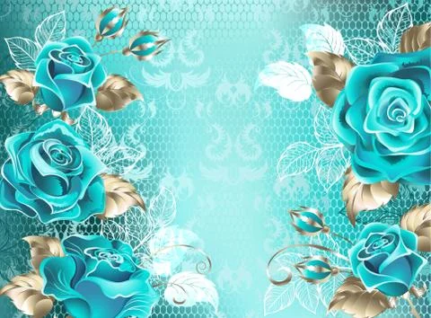 Lacy background with turquoise roses Stock Illustration