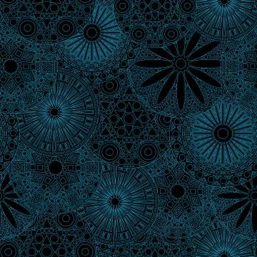 Lacy seamless floral pattern in blue and black Stock Illustration