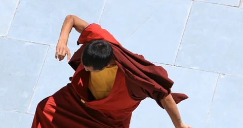 Ladakh Buddhist monk tantric dance performance in Likir gompa Stock Footage